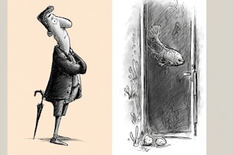draw a cartoon character in a funny sketch