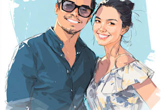 make a watercolor stylish couple, family or any portrait