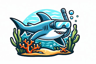 create modern shark snorkeling logo t shirt style design
