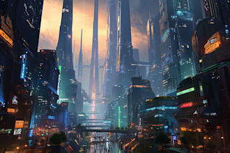 drawing a cyberpunk futuristic city art