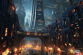 make a cyberpunk futuristic city art