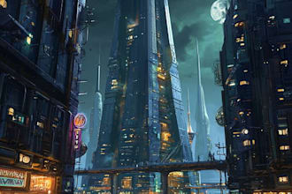draw a cyberpunk futuristic city art