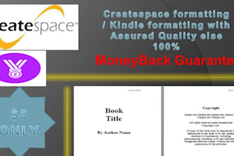 format and convert createspace, kindle, epub ebooks in few hours