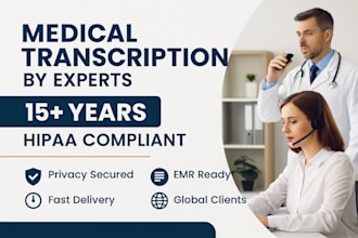 provide professional, hipaa compliant medical transcription services 15 yrs exp