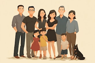 draw a vector art family portrait