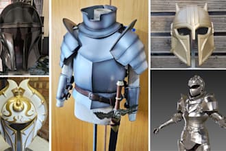 model and print, wearable cosplay armor, halloween cosplay, 3d mask, 3d sword