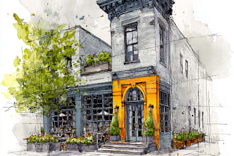 sketch architecture building with watercolor rendering