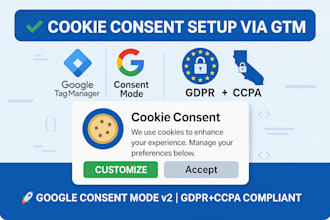 set up google consent mode v2, cookie consent banner via GTM, gdpr and ccpa