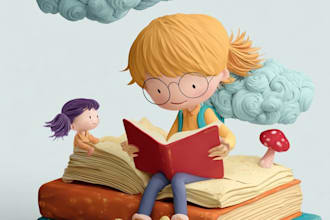 do 2d children book illustration, original book cover design