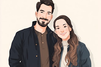 illustrate a romantic family couple portrait