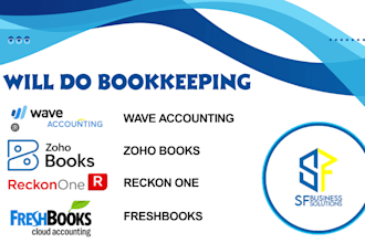 do bookkeping using wave, zoho books, reckon one and freshbooks