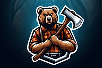 design bear holding axe logo with t shirt for your brand