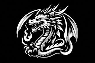 design modern black and white dragon logo with t shirt print
