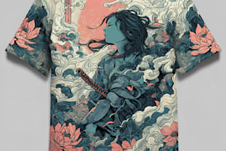 draw illustration animal with japanese style for tshirt
