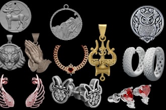 sculpt 3d jewelry model design, 3d ring design necklace 3d pendant bracelet stl