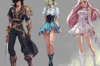 illustrate full body anime characters with expressions