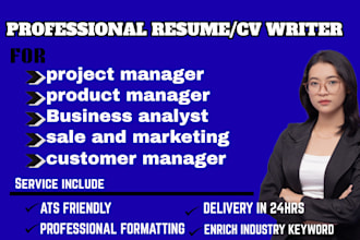 write a professional and ats project manager resume cover letter and lnkedin
