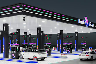 create 3d gas station design, fuel station, filling station and petrol station