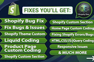 fix shopify store bugs, theme customization liquid coding