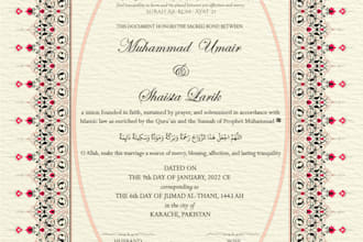 design marriage certificate, invitation card, islamic border