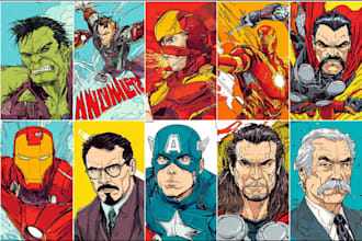 illustrate a superhero pop art portraits