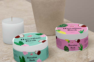 illustrated packaging design for candles and beauty products