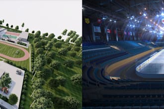 render sports complex, billiard room, gym house, snooker table, skylight, tennis