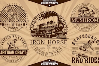 do hand drawn, retro, badge, t shirt and vintage logo