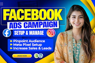 be facebook ads campaign manager , run instagram ads marketing for meta leads