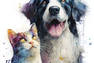 paint dog, cats, whatever pet portrait with watercolor