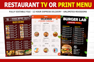 create modern restaurant menu, food menu or menu board