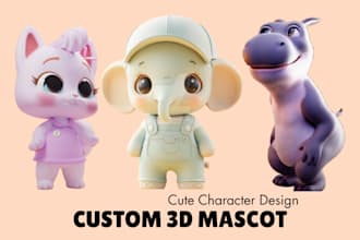 design custom 3d mascot cute character with rigging animation for brand and game