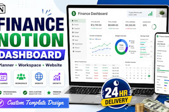 design finance notion planner template dashboard workspace website in 24 hrs