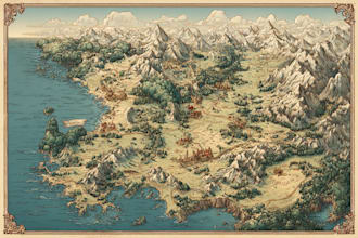 do line art fantasy map illustration
