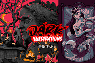 draw horror and gothic line art illustrations