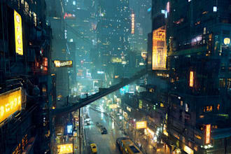 drawing a cyberpunk futuristic city art
