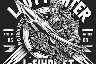 design high quality vintage lady fighter jet logo with t shirt design