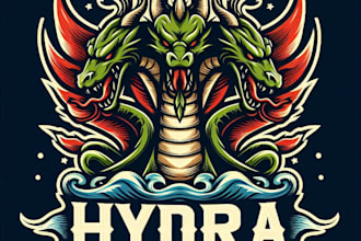 design high quality vintage hydra dragon mascot logo with t shirt design