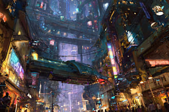 do a cyberpunk futuristic city art