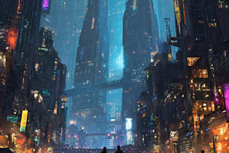 draw futuristic cyberpunk city and sci fi concept art