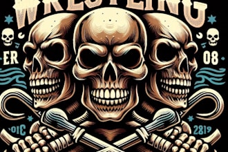 design high quality vintage wrestling logo with t shirt design