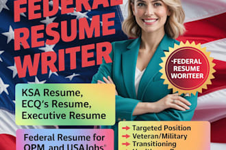 write federal resume for usajobs, cv, healthcare resume, ats resume in 24hrs