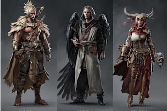 paint fantasy concept art, character design and environment