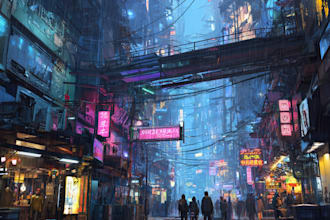 do a cyberpunk futuristic city art
