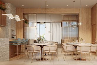 recreate 3d stunning party room,modern dining area,kitchen restaurant,cgi render