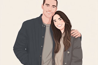 draw romantic cute couple portrait
