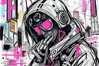 draw cyberpunk scribble art your portrait