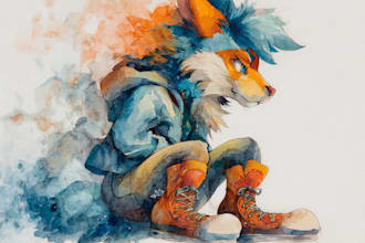 make a digital watercolor ffxiv character art or furry