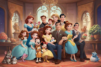 design a professional disney family portrait