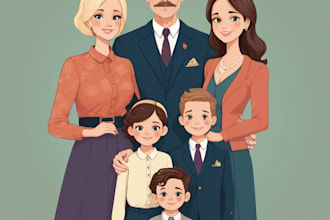 draw a cute family portrait in vector, doodle, flat